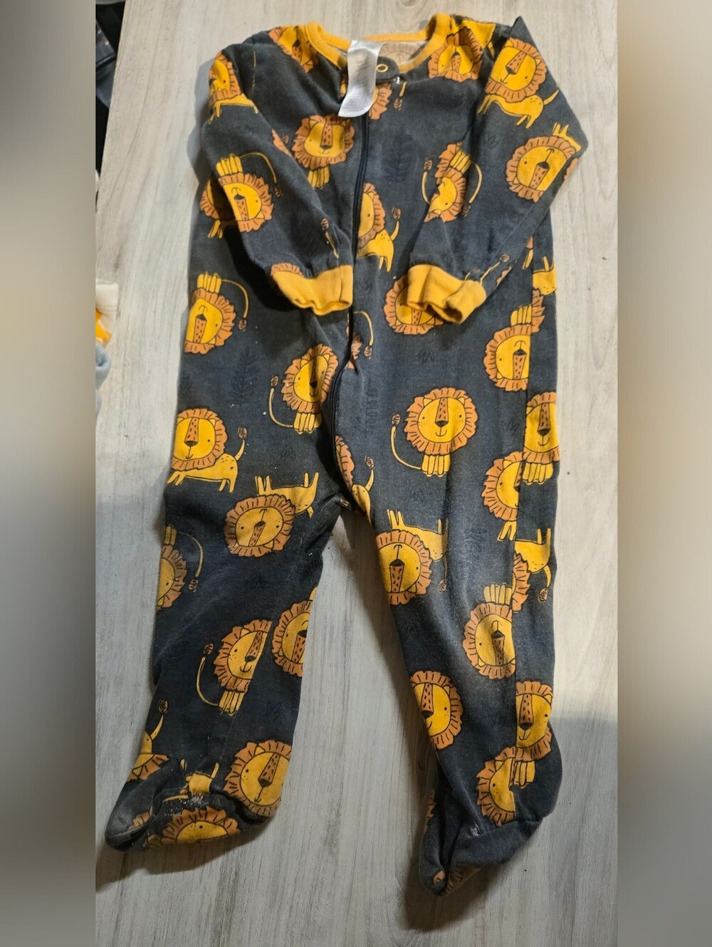 5/$25 Baby Lion Print Footed Pajamas - Yellow on Charcoal
